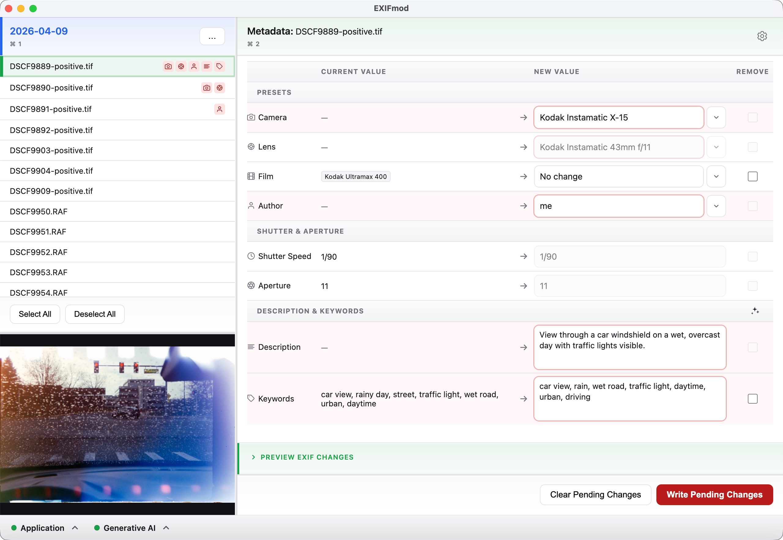 EXIFmod editing metadata